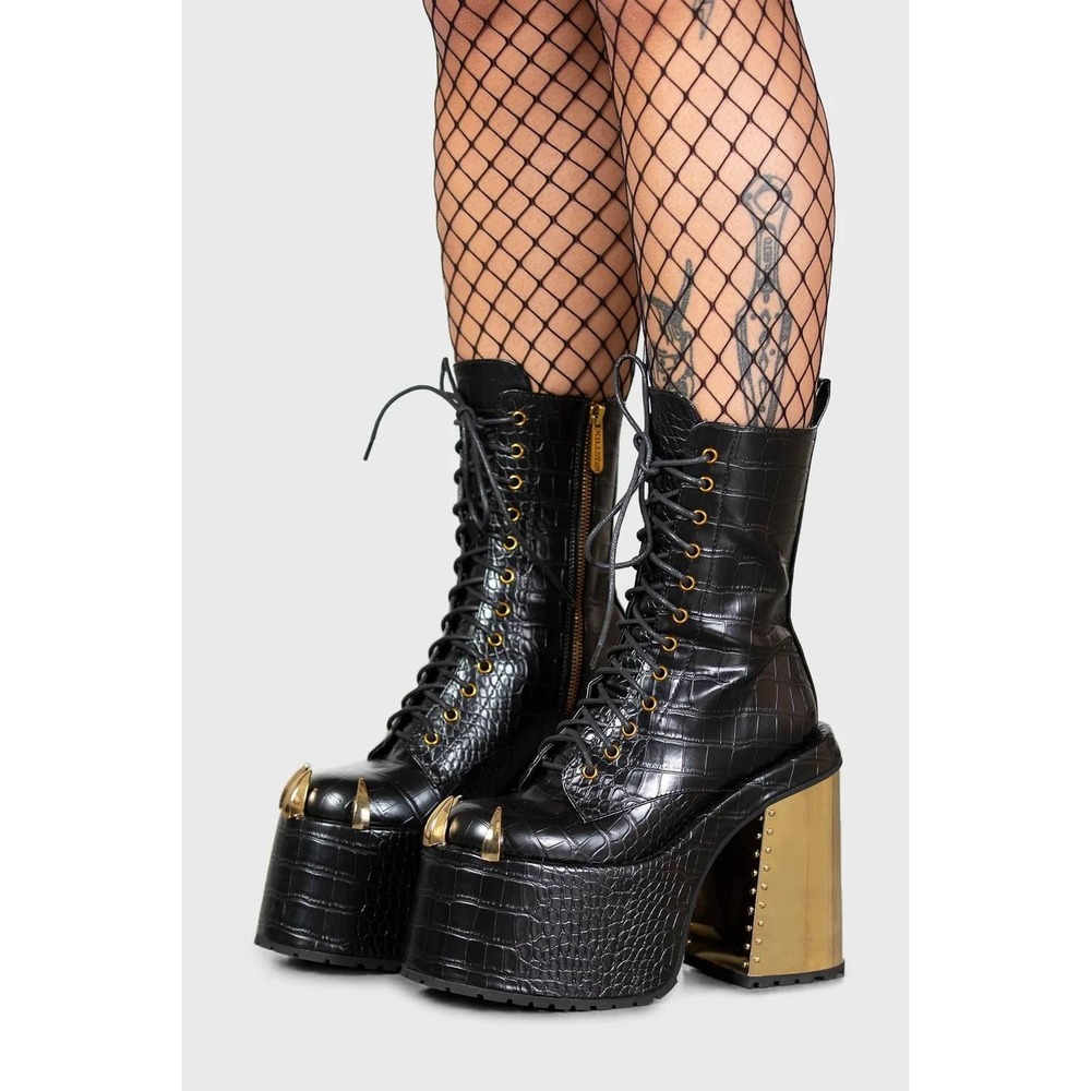 Killstar Repetilia platform gold motif boots size‎ 5